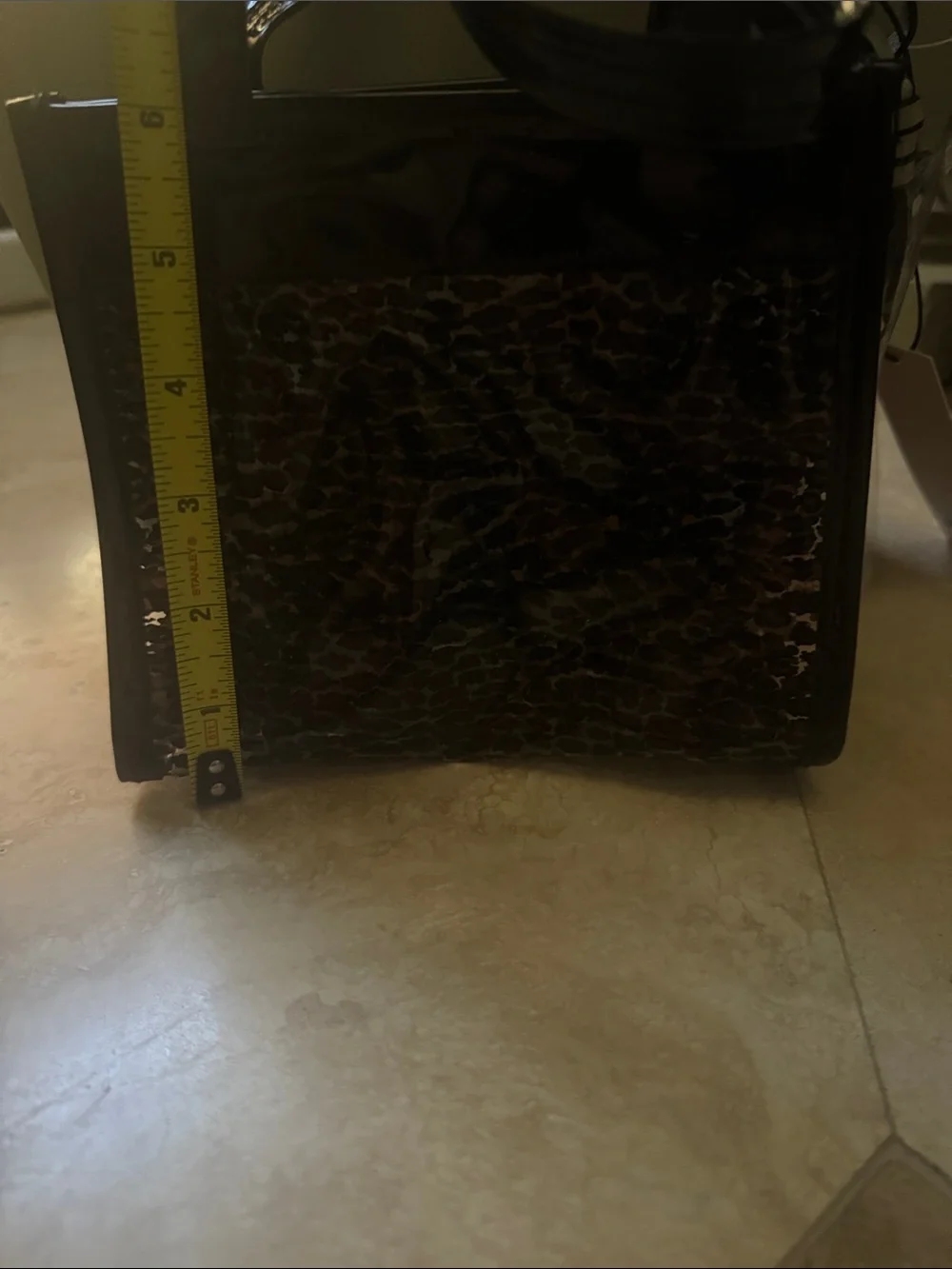 Patent mini Black Satchel with Brown Leopard Print Panel